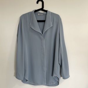 BABATON baby blue with white stitching silk like blouse Size L